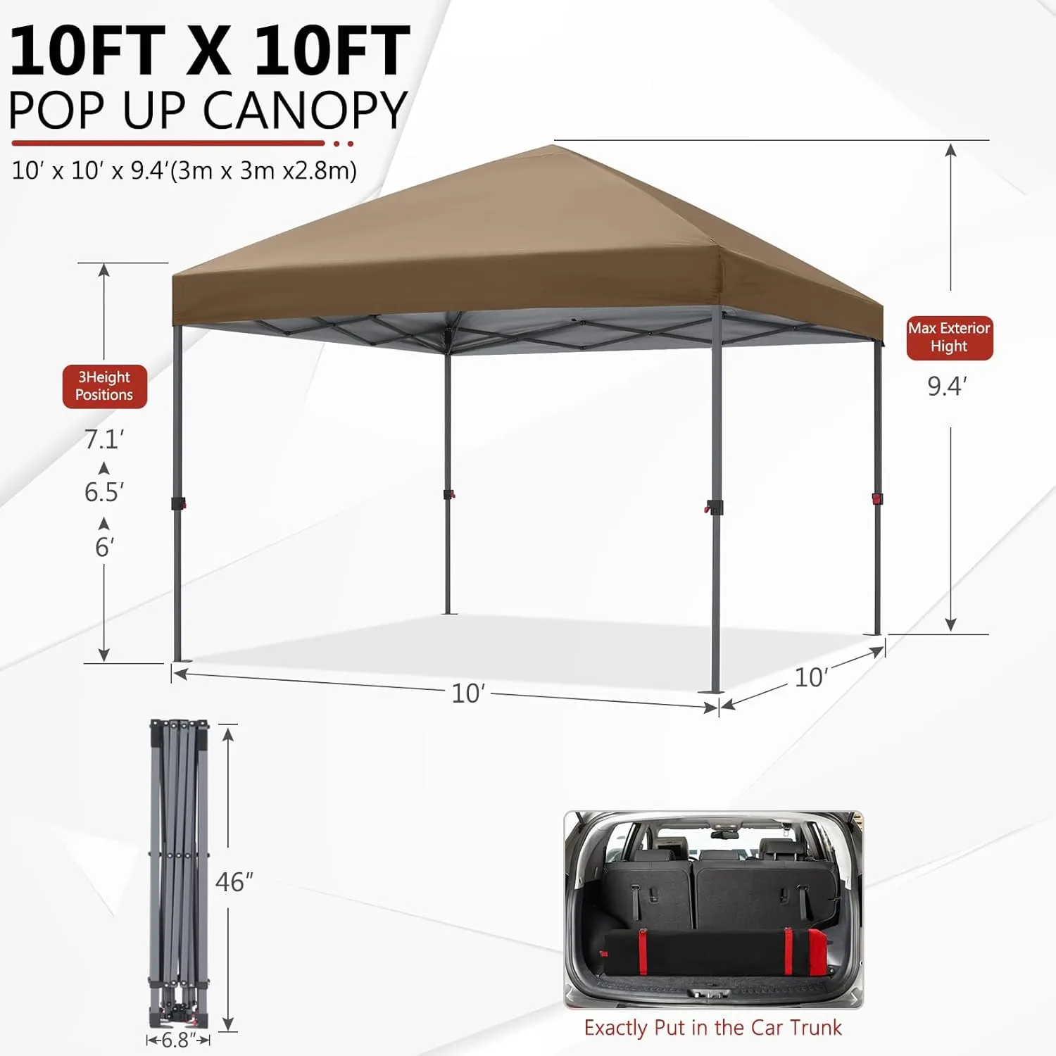 ABCCANOPY Outdoor Easy Pop up Canopy Tent 10x10 with 4 Sandbags, Khaki