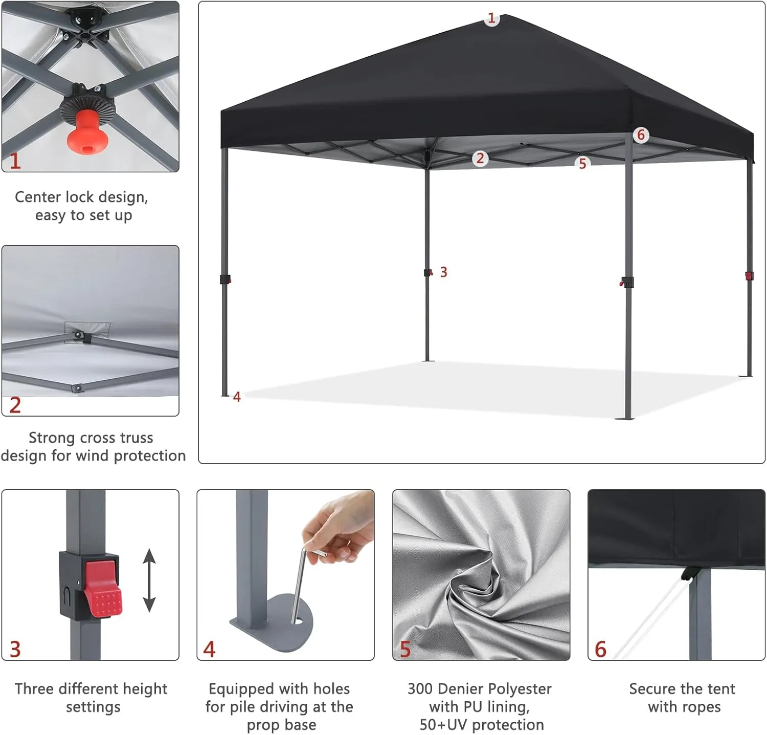 ABCCANOPY Pop Up Canopy - Outdoor Patio Portable Canopy Tent Heavy Duty for Backyard and Deck with 4 Sandbags(Black, 10x10)