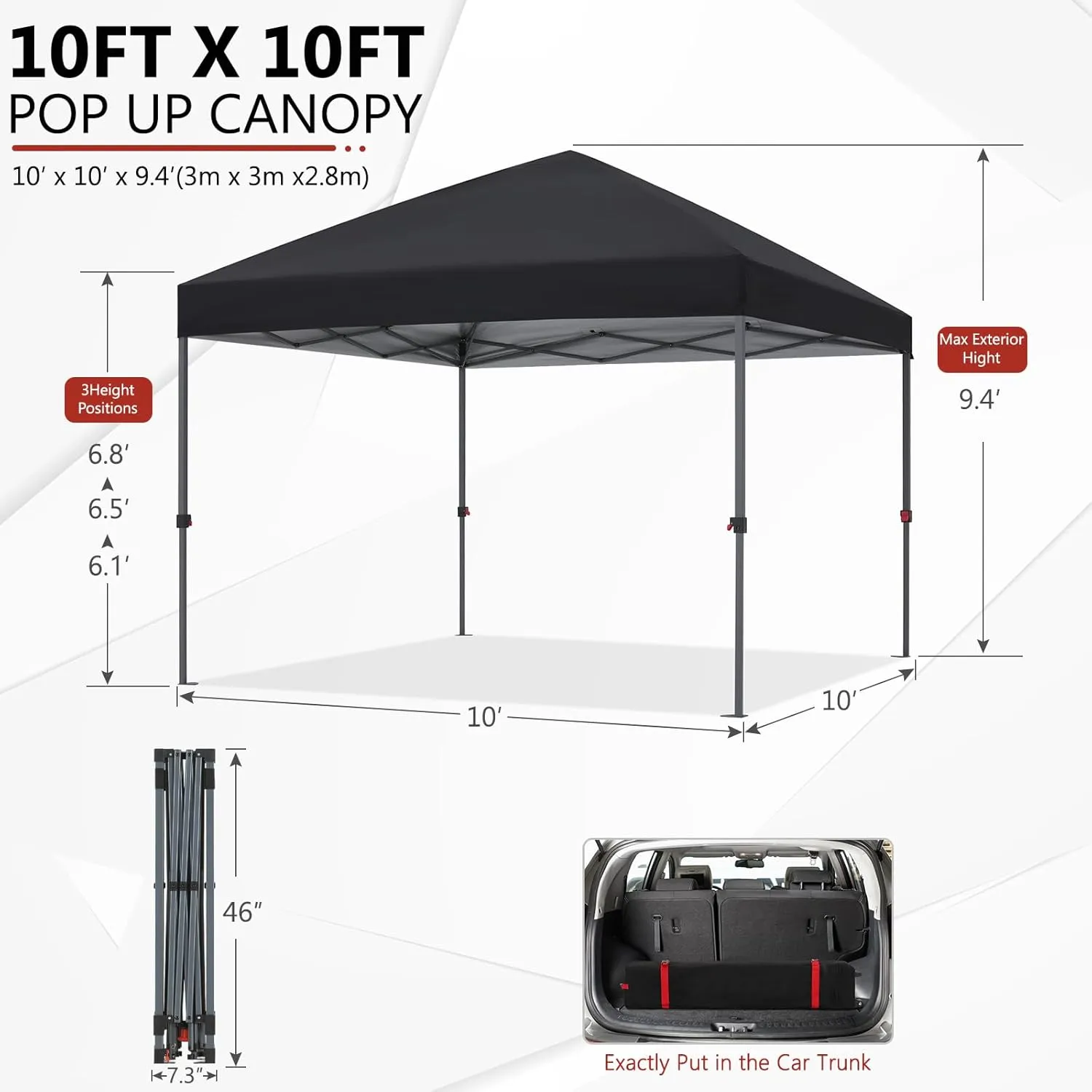 ABCCANOPY Pop Up Canopy - Outdoor Patio Portable Canopy Tent Heavy Duty for Backyard and Deck with 4 Sandbags(Black, 10x10)