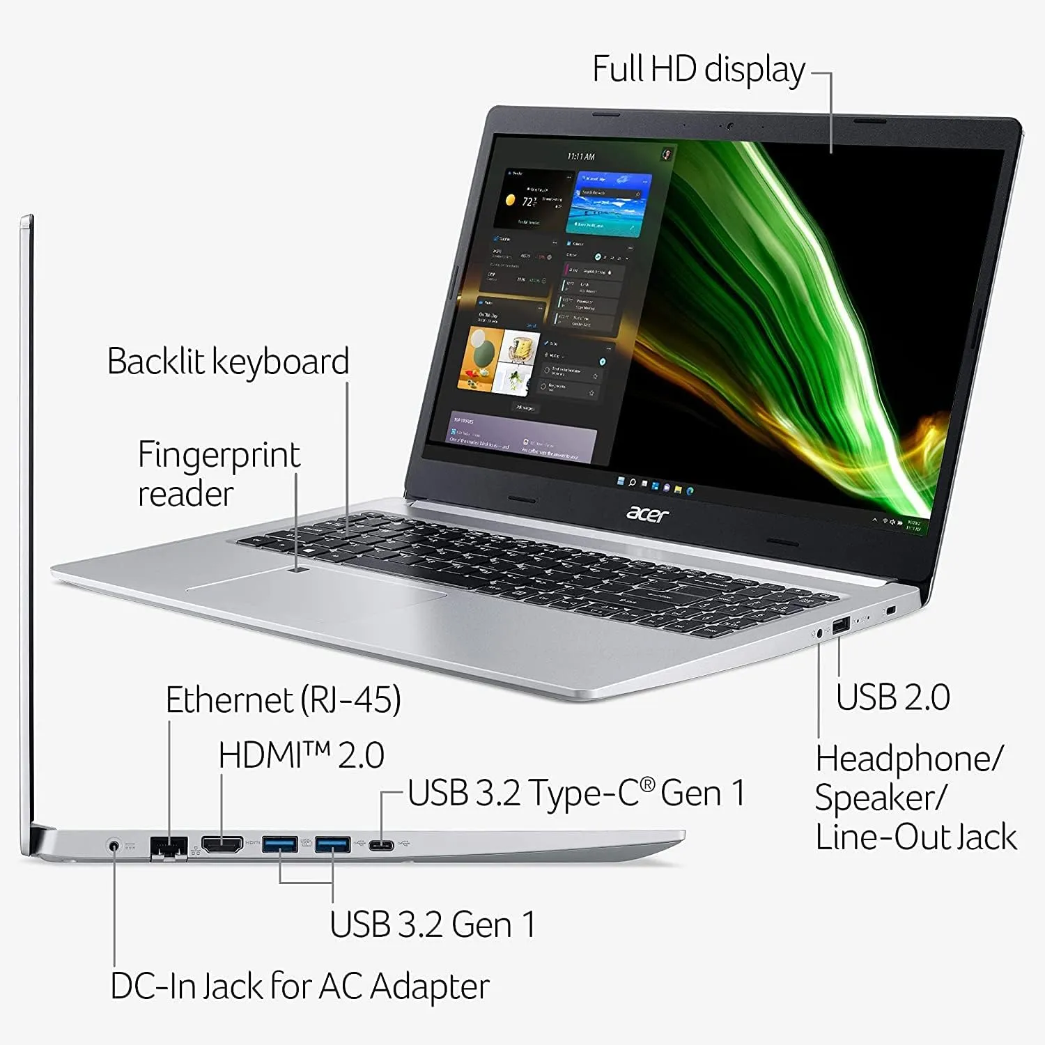 Acer 2022 Aspire 5 15.6" FHD IPS Screen Laptop AMD Ryzen 7 3700U 4-Core Radeon RX Vega 10 40GB DDR4 2TB SSD Backlit Keyboard FP Reader RJ-45 Wi-Fi 6 Windows 10 Pro w/RATZK 32GB USB