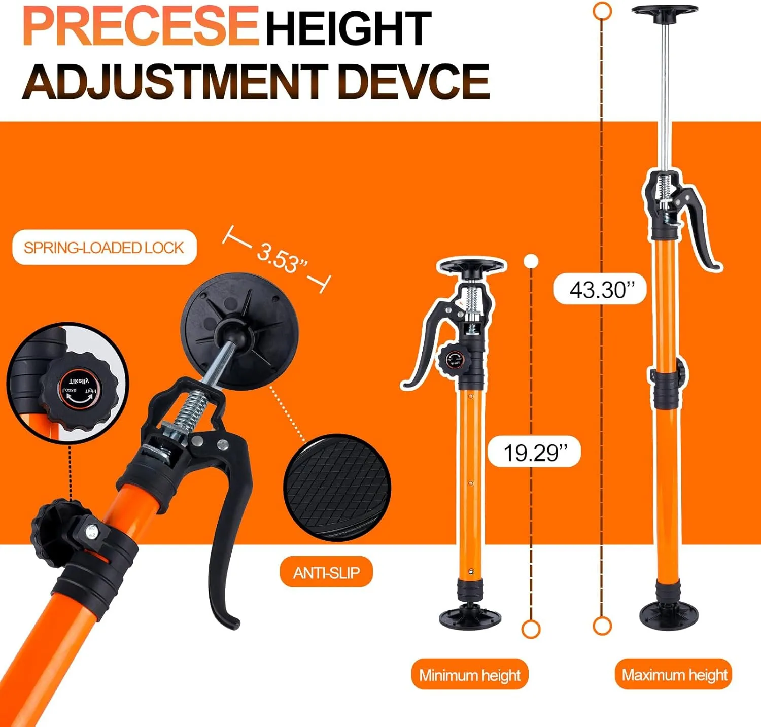 Adjustable Support Pole, Cabinet Jacks for Installing Cabinets, Telescoping Support Poles Range from 19.29'' to 43.30'' Third Hand Tool for Installation, 156 LB Capacity, 2 Packs