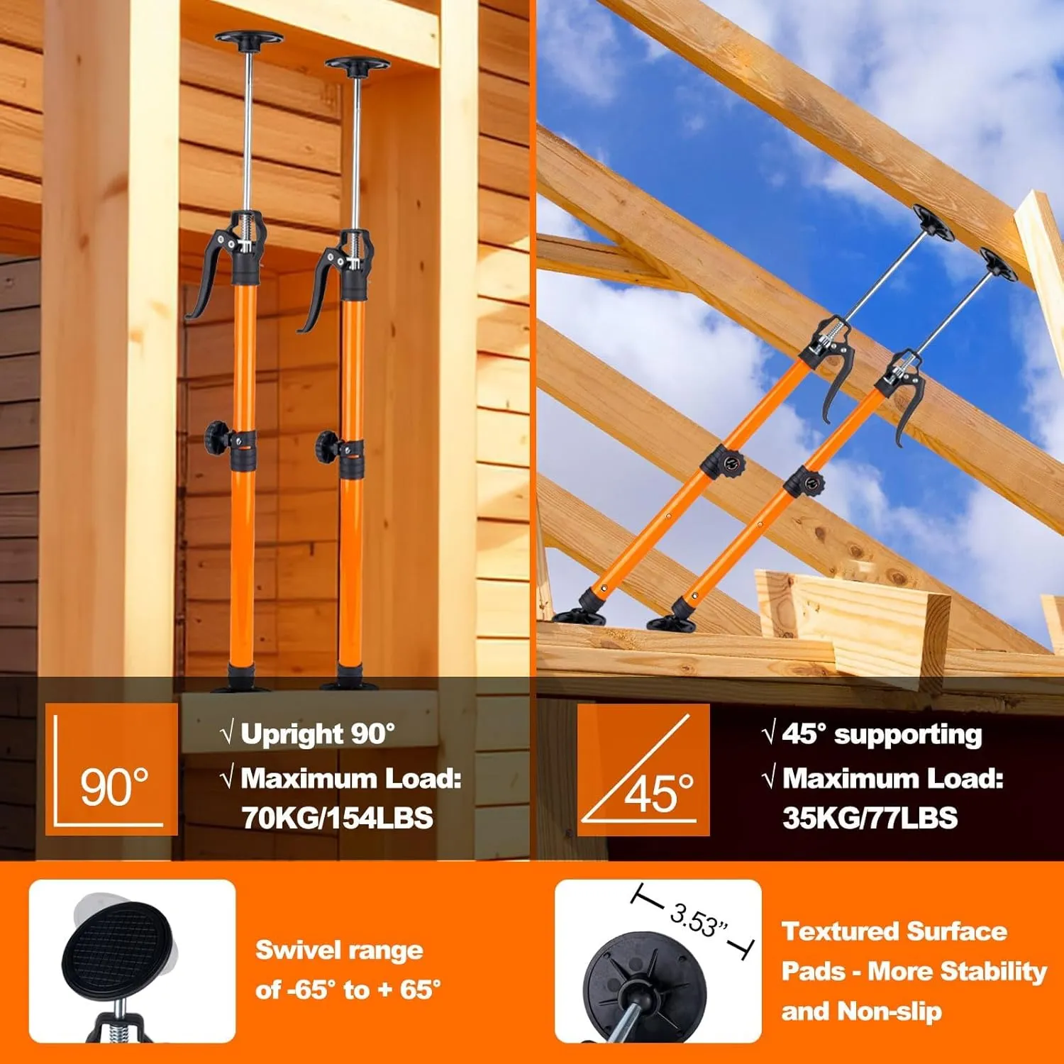 Adjustable Support Pole, Cabinet Jacks for Installing Cabinets, Telescoping Support Poles Range from 19.29'' to 43.30'' Third Hand Tool for Installation, 156 LB Capacity, 2 Packs