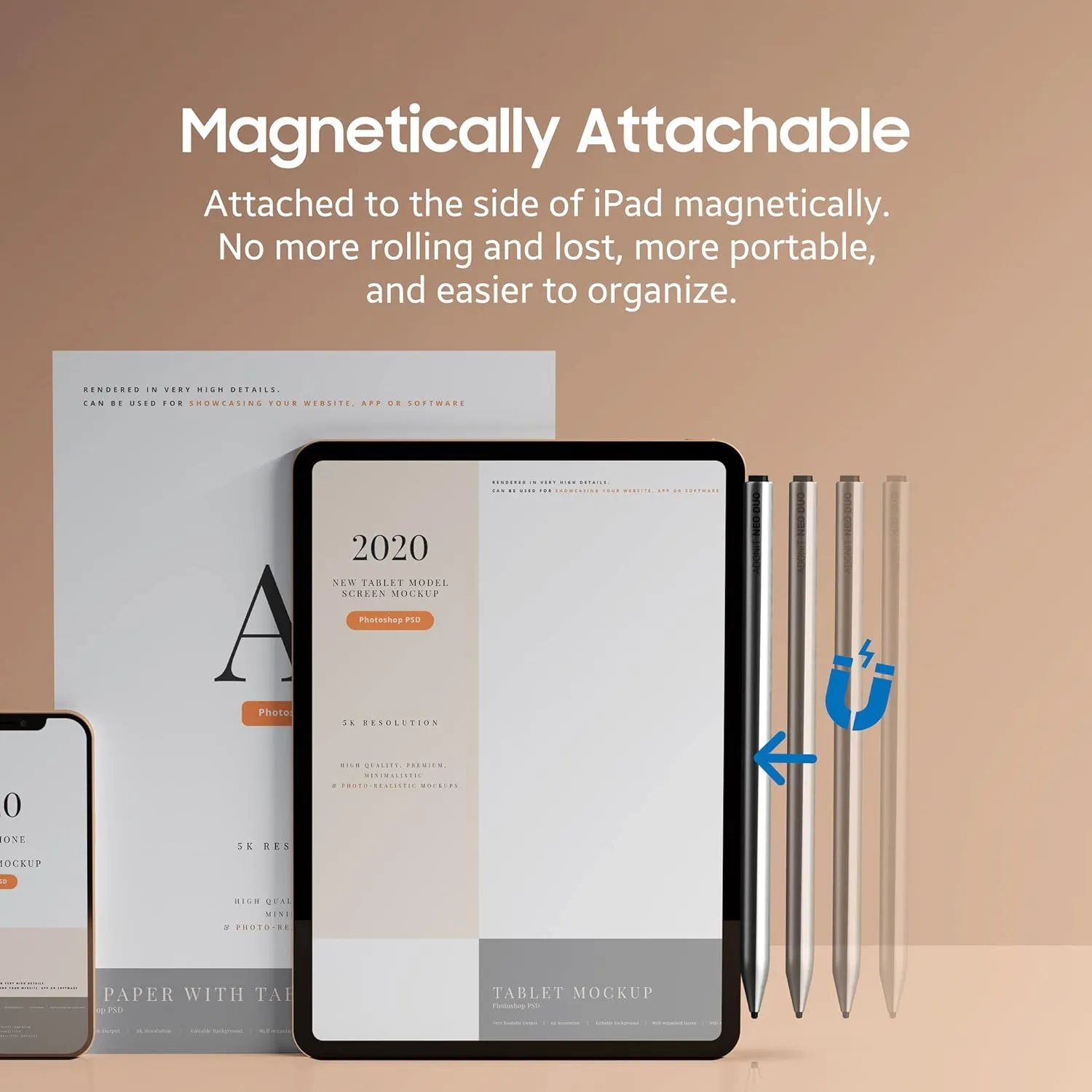 Adonit Neo Duo(Matte Silver) Magnetically Attachable Universal Stylus, Palm Rejection iPad Pen, Type C Charger, Pencil Compatible for Platforms. iPad Air, iPad Mini, iPad Pro, iPhone, Android, Tablets