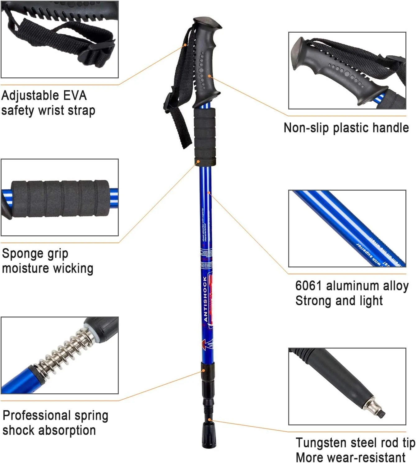 Aihoye Trekking Poles Shock Absorbing Adjustable Hiking or Walking Sticks for Hiking Collapsible Strong, 2-pc Pack Lightweight Walking Pole, All Terrain Accessories and Carry Bag