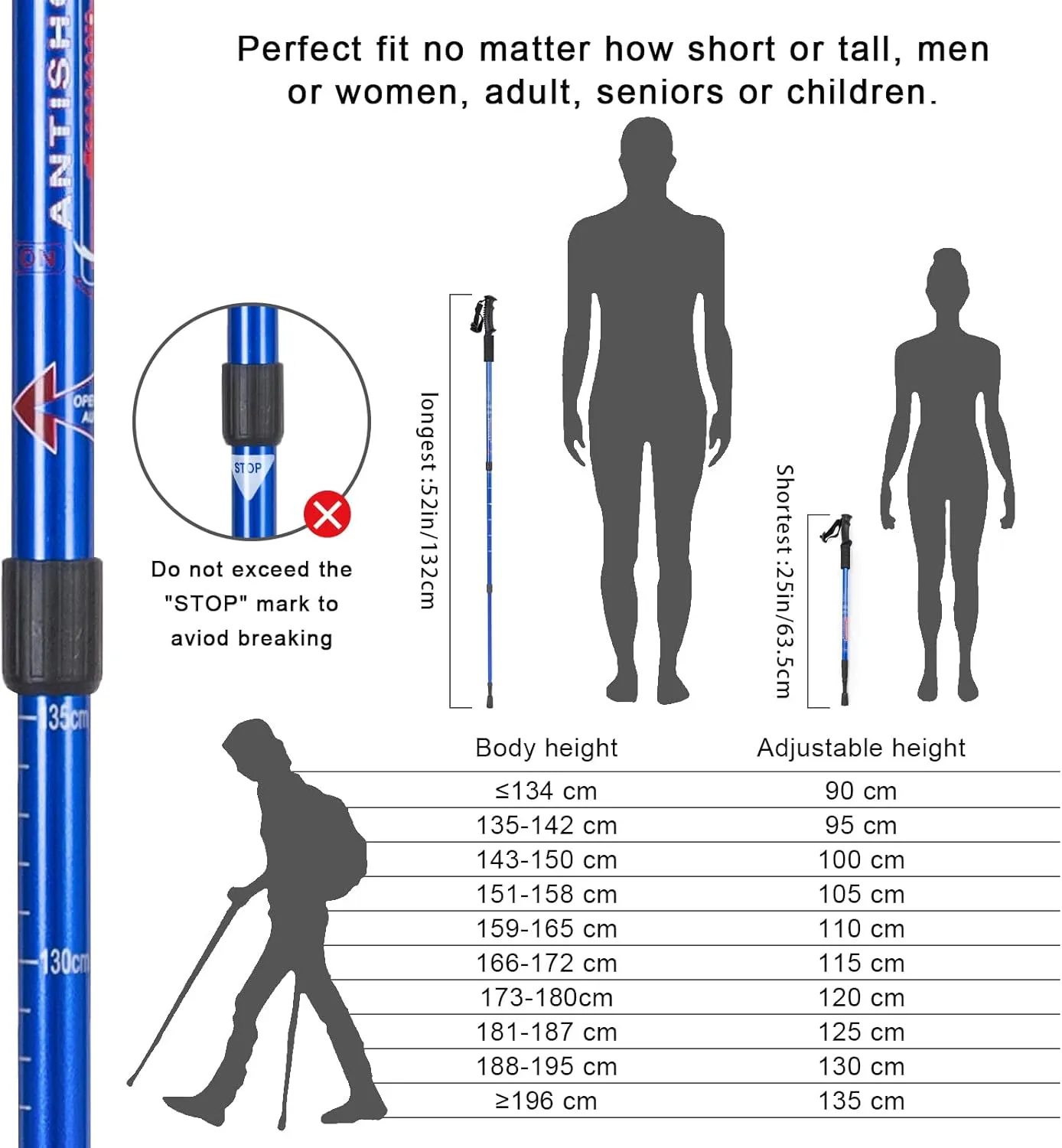 Aihoye Trekking Poles Shock Absorbing Adjustable Hiking or Walking Sticks for Hiking Collapsible Strong, 2-pc Pack Lightweight Walking Pole, All Terrain Accessories and Carry Bag