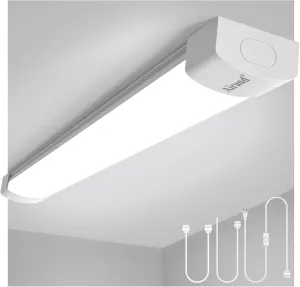 Airand Ceiling Lights LED Plug in 2ft Flushmount LED Tube Light 5000K Linkable Garage Light Fixture 18W Wraparound Ceiling Lamp Utility Shop Light Corded Under Cabinet Light with ON/Off Switch