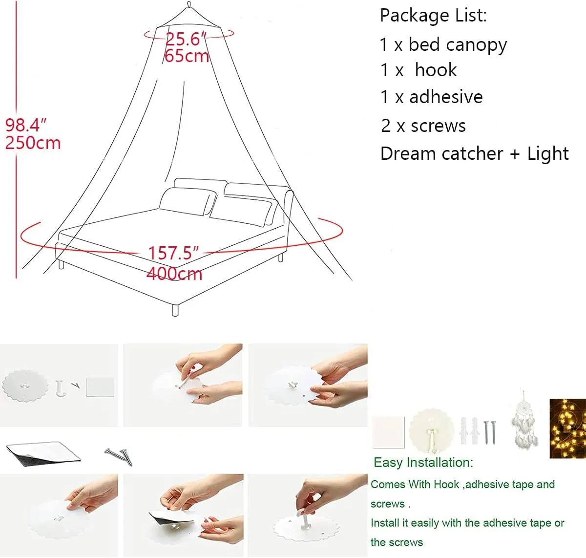 Akiky Kids Bed Canopy with Tassels Natural Crib Canopy with Light for Reading Nook Play Tent Hideaway Hanging Tent Nursery Room Decoration