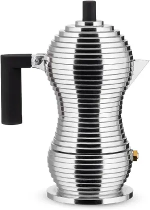 Alessi MDL02/1 B Pulcina Stove Top Espresso 1 Cup Coffee Maker in Aluminum Casting Handle And Knob in Pa, Black