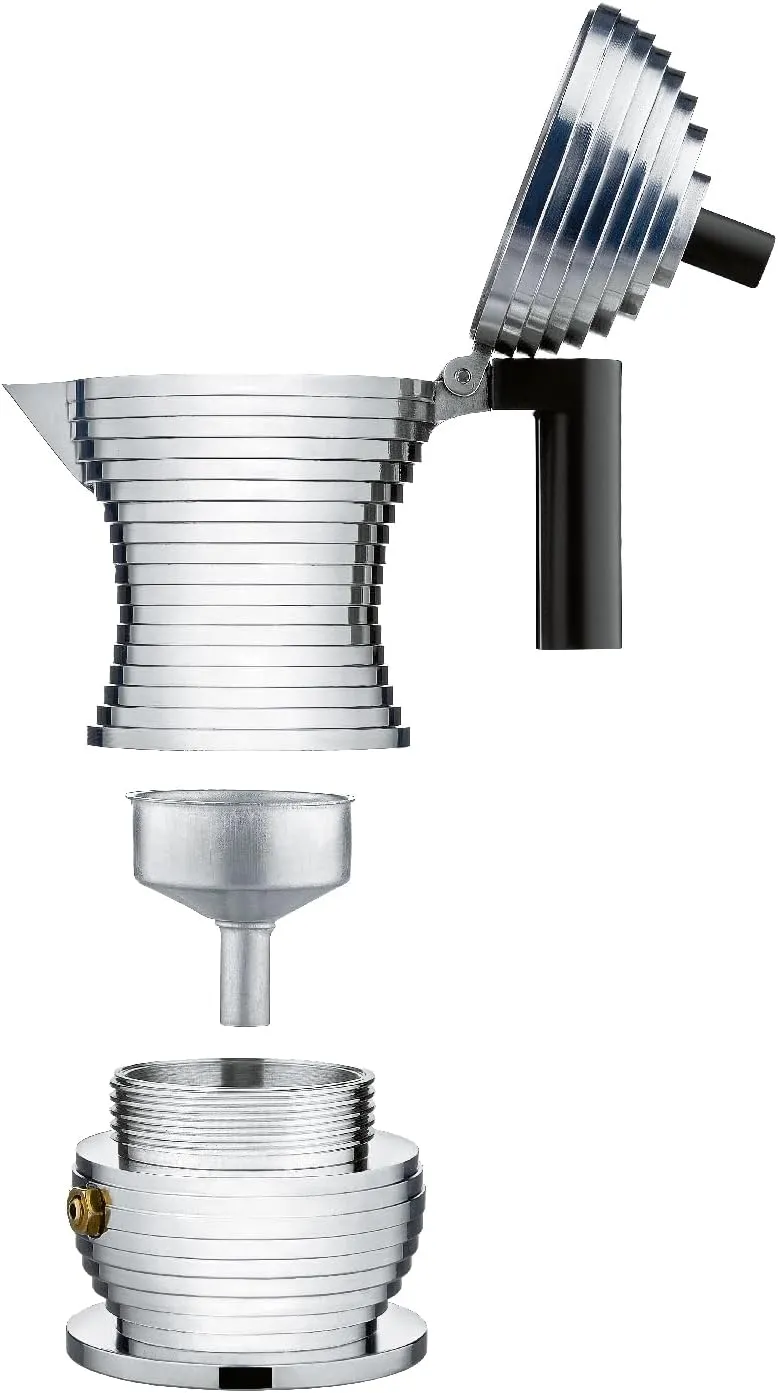 Alessi MDL02/1 B Pulcina Stove Top Espresso 1 Cup Coffee Maker in Aluminum Casting Handle And Knob in Pa, Black