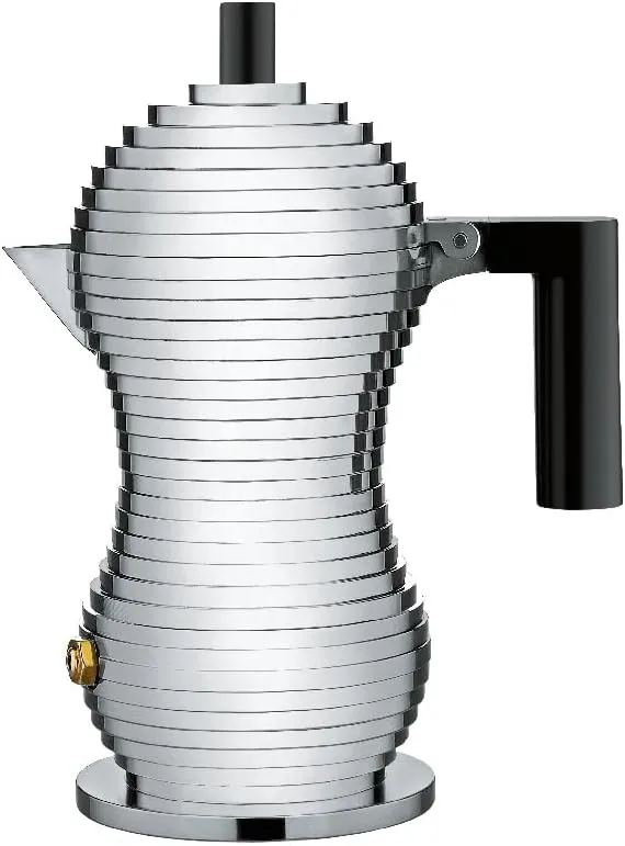 Alessi MDL02/1 B Pulcina Stove Top Espresso 1 Cup Coffee Maker in Aluminum Casting Handle And Knob in Pa, Black