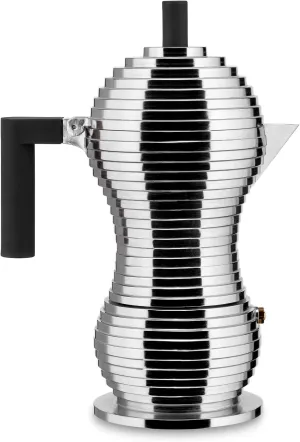 Alessi MDL02/6 B Pulcina Stove Top Espresso 6 Cup Coffee Maker in Aluminum Casting Handle And Knob in Pa, Black