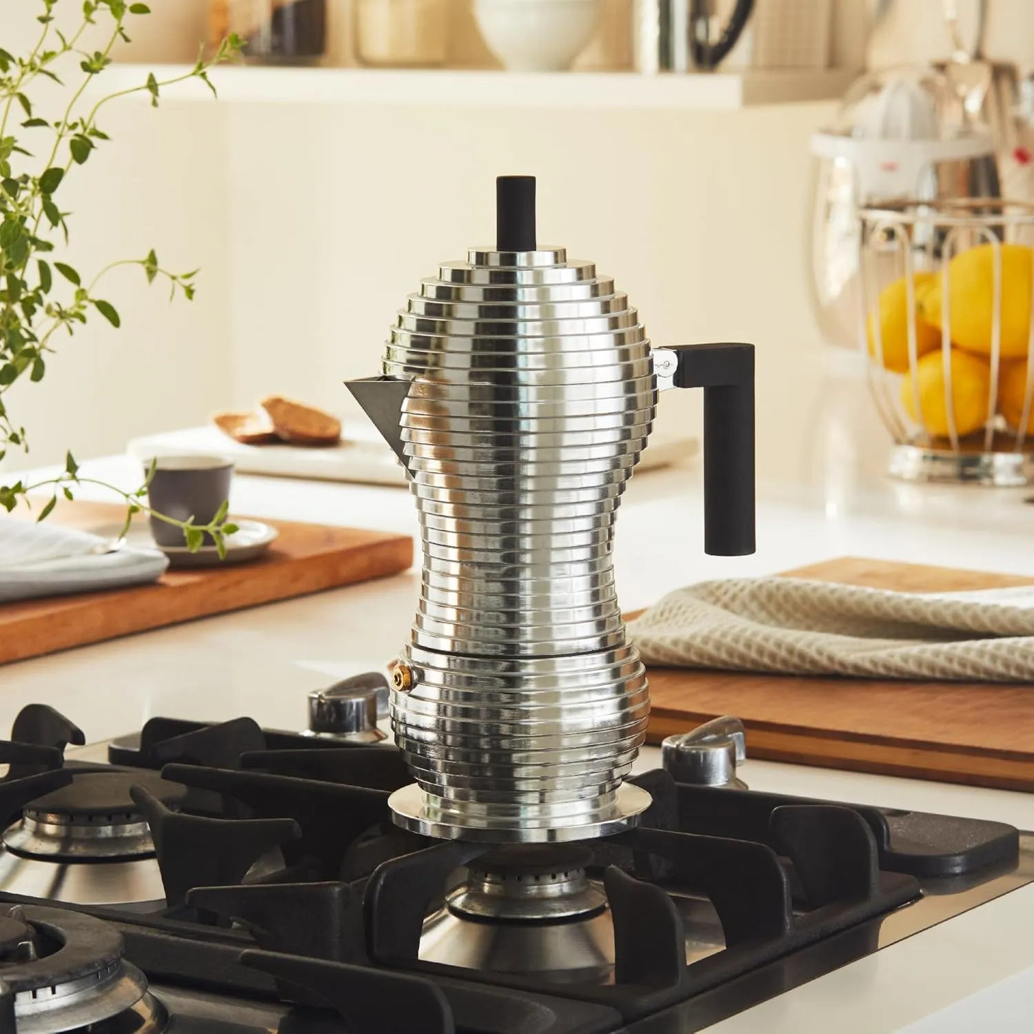 Alessi MDL02/6 B Pulcina Stove Top Espresso 6 Cup Coffee Maker in Aluminum Casting Handle And Knob in Pa, Black
