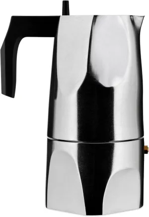Alessi MT18/6 "Ossidiana" Stove Top Espresso 6 Cup Coffee Maker in Aluminium Casting Handle And Knob in Thermoplastic Resin, Black