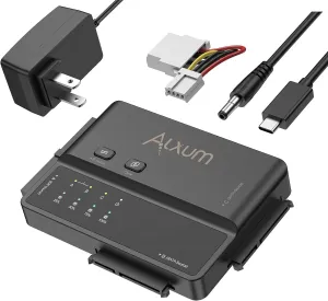 Alxum 3-in-1 USB C to SATA & IDE Adapter with Hard Drive Cloning - 5Gbps High Speed Data Transfer, Supports Simultaneous Reading of Two Drives（SATA III & IDE 133 HDD/SSD） Included 12V2A Power Adapter