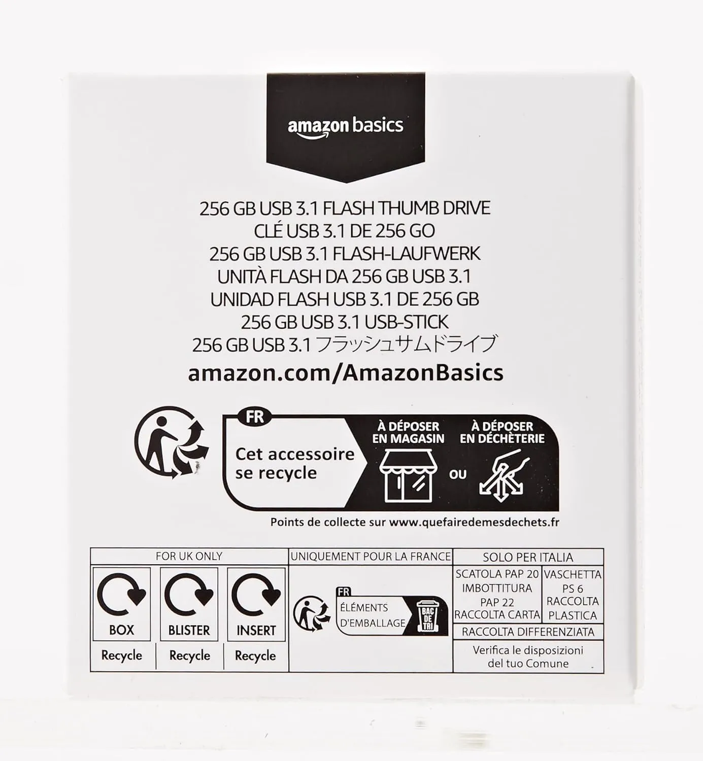 Amazon Basics 256 GB Ultra Fast USB 3.1 High Capacity Flash Drive for Data Transfer and Storage, Black