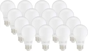Amazon Basics A19 LED Light Bulbs, 60 Watt Equivalent, Energy Efficient 9W, E26 Standard Base, Soft White 2700K, Dimmable, 10,000 Hour Lifetime , 16-Pack