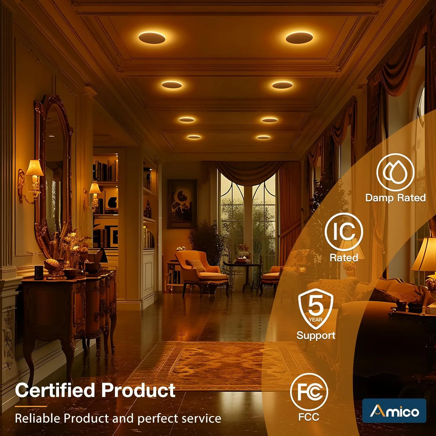 Amico 12 Pack 6 Inch 5CCT LED Recessed Ceiling Light with Night Light, 2700K/3000K/3500K/4000K/5000K Selectable Ultra-Thin Lighting, 12W=110W, 1100LM, Dimmable Canless Wafer Downlight ETL&FCC