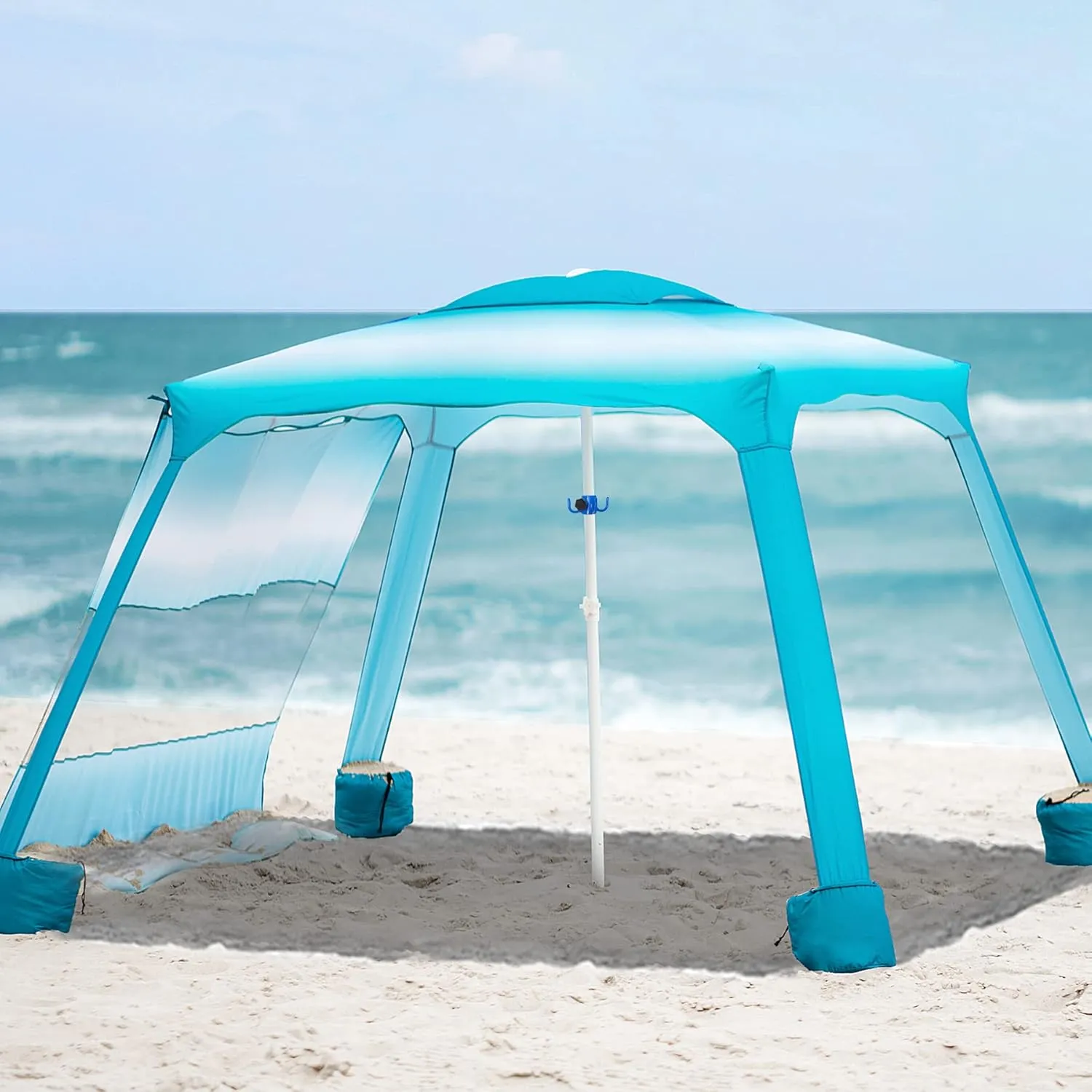 AMMSUN Beach Cabana, 6.2'×6.2' Beach Canopy, Easy Set up and Take Down, Cabana Tent with Sand Pockets, Instant Sun Shade with Side Wall, Sky Blue