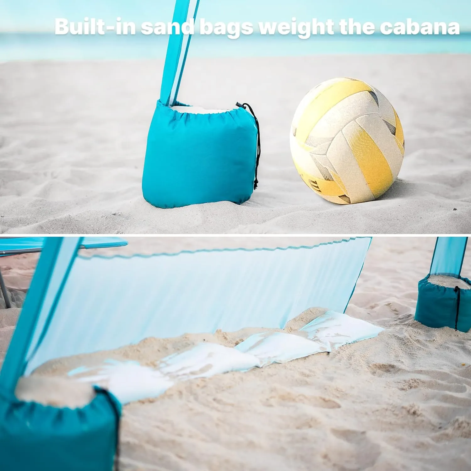 AMMSUN Beach Cabana, 6.2'×6.2' Beach Canopy, Easy Set up and Take Down, Cabana Tent with Sand Pockets, Instant Sun Shade with Side Wall, Sky Blue