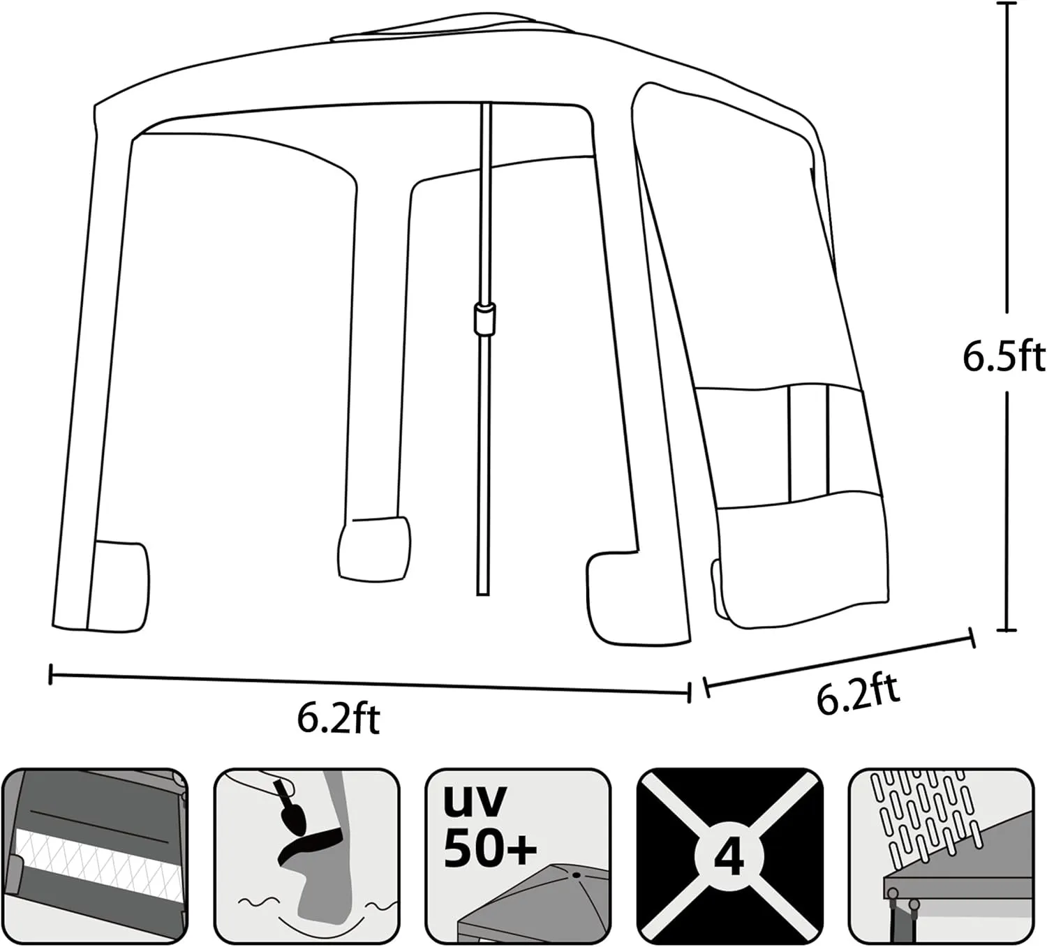 AMMSUN Beach Cabana, 6.2'×6.2' Beach Canopy, Easy Set up and Take Down, Cabana Tent with Sand Pockets, Instant Sun Shade with Side Wall, Sky Blue