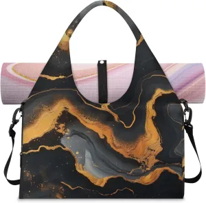 Animal Marble Paper Gym Bag Yoga Mat Tote for Women with Shoes Compartment Lightweight Duffle Travel Carrier Wet Dry Storage Pockets Adjustable Pilates Mats Shoulder Bags for Sport Swim