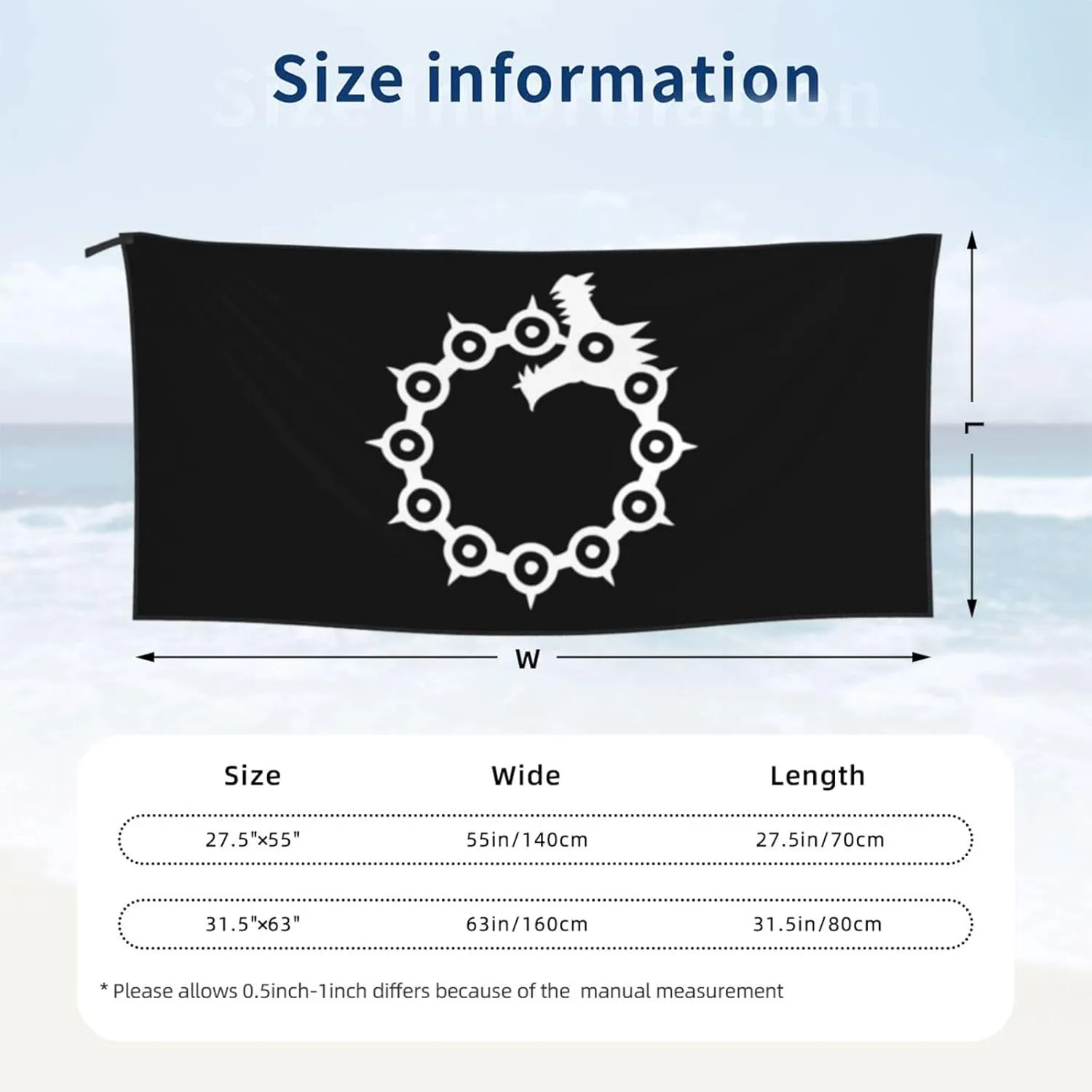 Anime Seven Deadly Sins Wrath Tattoo Beach Towel with Travel Bag 27.5"x55" Quick Dry Sand Free Lightweight Large Oversized Towels Light Vacation Essentials
