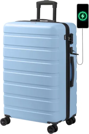 AnyZip Suitcase Hardside PC ABS Lightweight USB Luggage with Wheels TSA Lock Checked-Large 28 Inch Light Blue