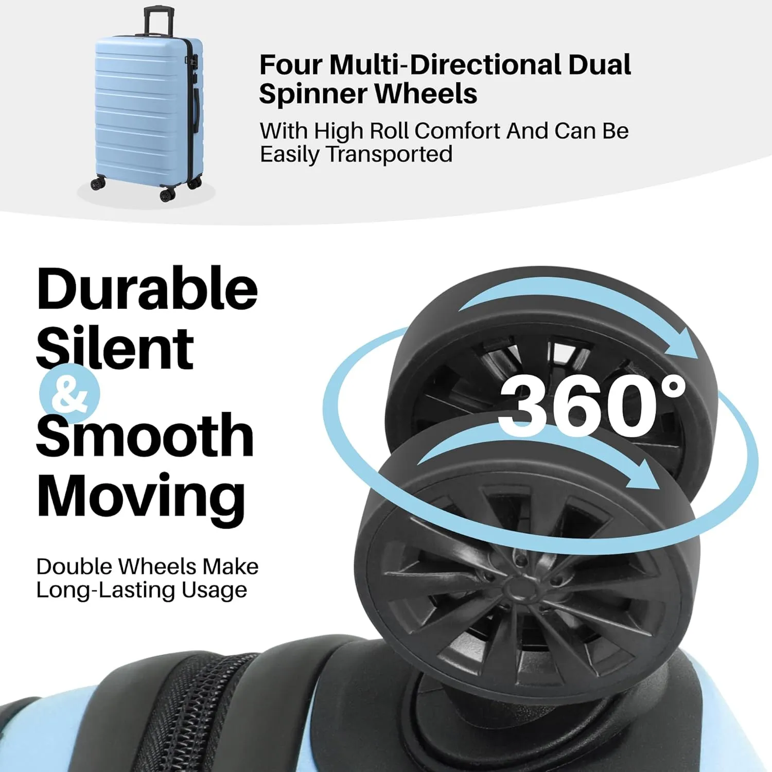AnyZip Suitcase Hardside PC ABS Lightweight USB Luggage with Wheels TSA Lock Checked-Large 28 Inch Light Blue