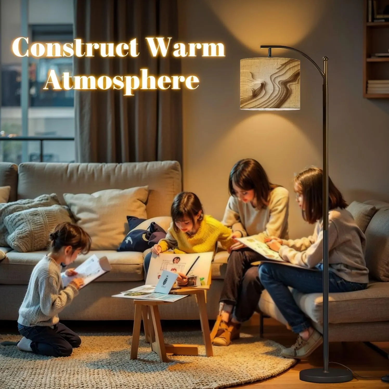 Arc Floor Lamps Mountain Hiking Map line Topography Abstract Topographic map Space for Modern LED Adjustable Lampshade Standing Light for Living Room Reading Bedroom Office