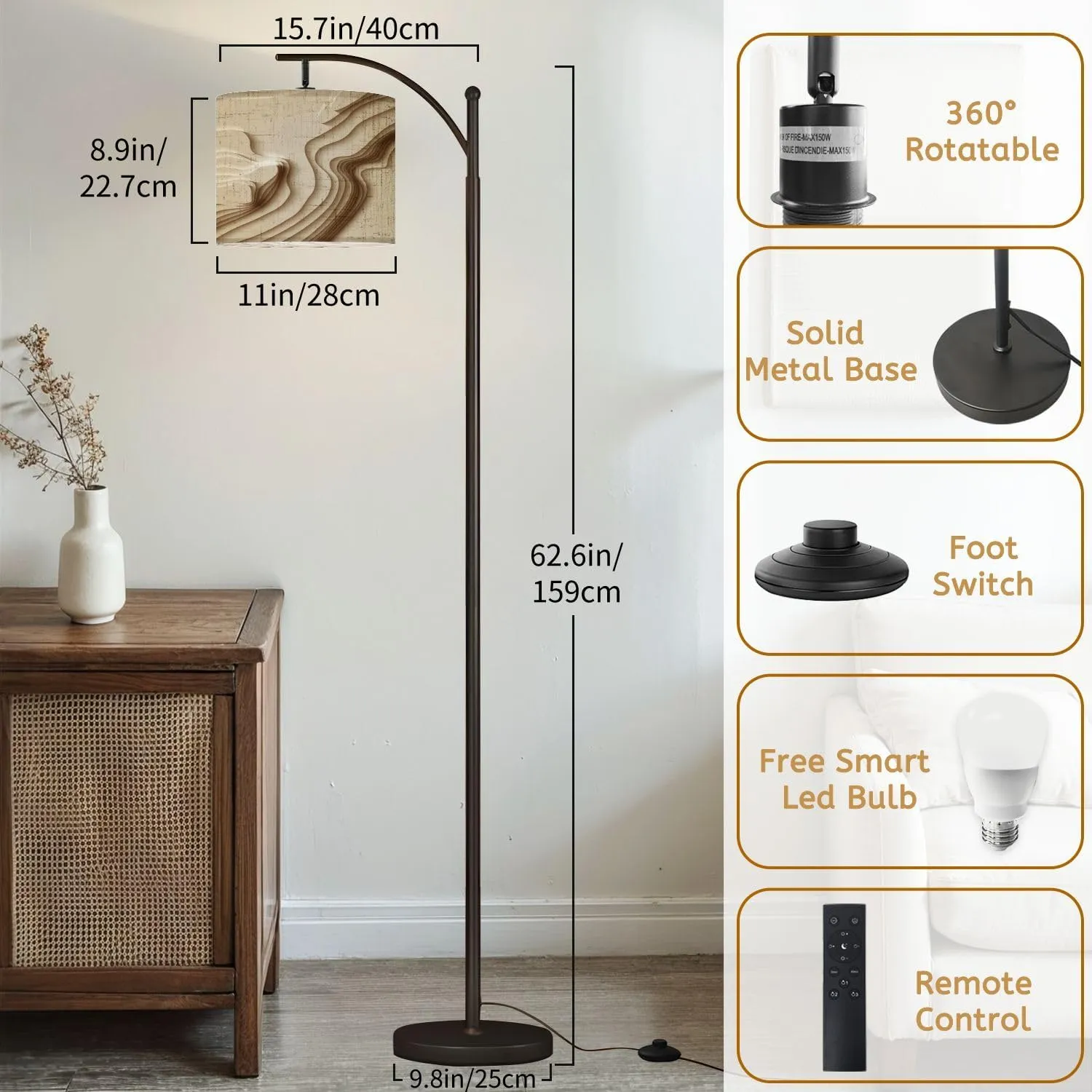 Arc Floor Lamps Mountain Hiking Map line Topography Abstract Topographic map Space for Modern LED Adjustable Lampshade Standing Light for Living Room Reading Bedroom Office