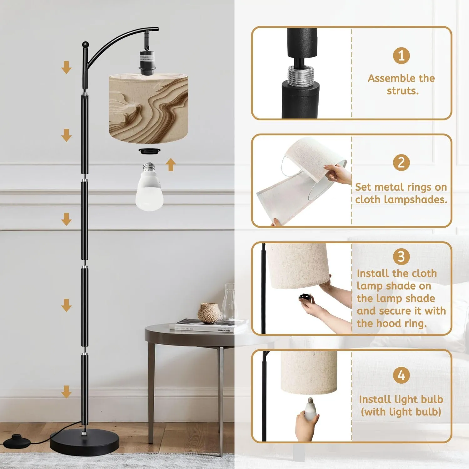 Arc Floor Lamps Mountain Hiking Map line Topography Abstract Topographic map Space for Modern LED Adjustable Lampshade Standing Light for Living Room Reading Bedroom Office