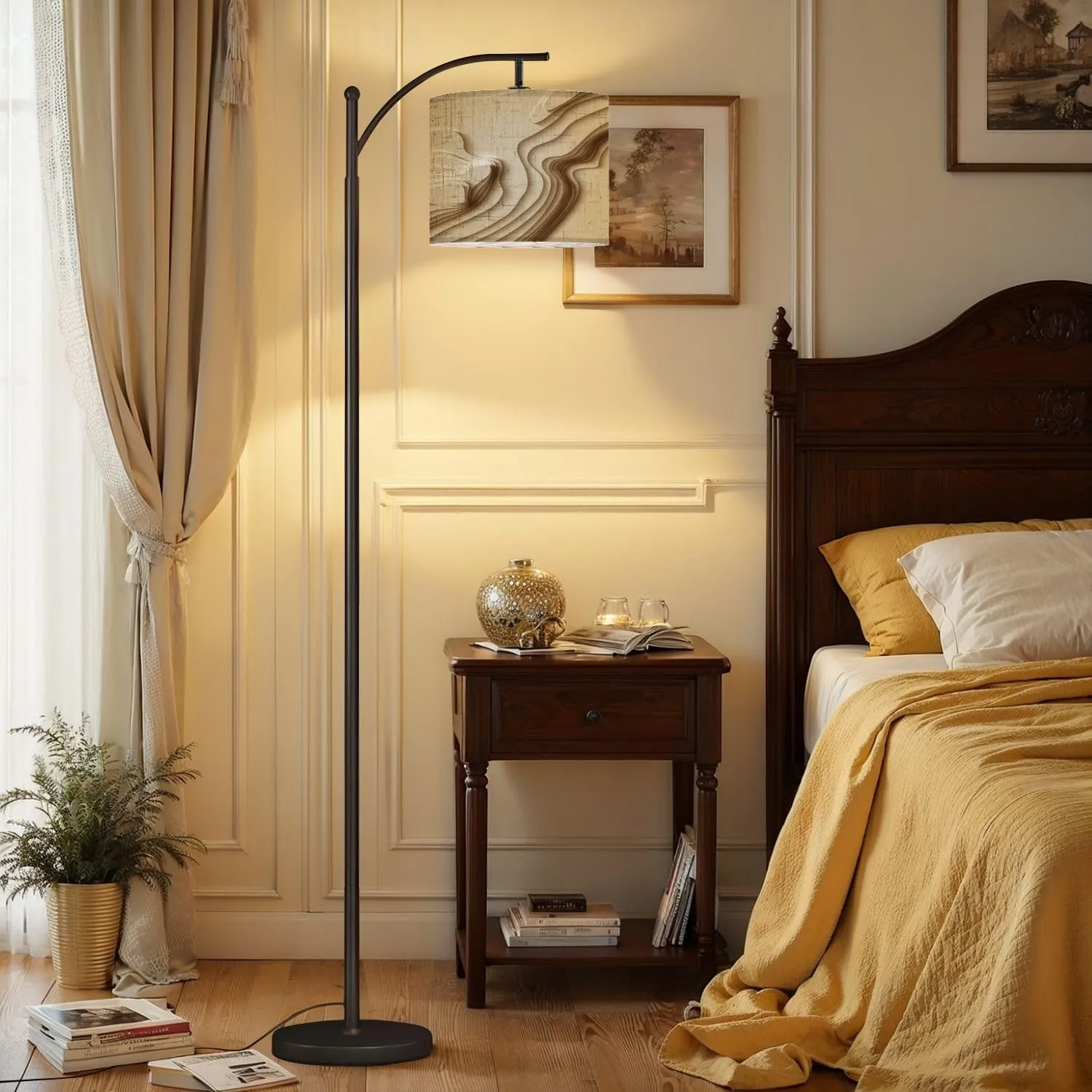 Arc Floor Lamps Mountain Hiking Map line Topography Abstract Topographic map Space for Modern LED Adjustable Lampshade Standing Light for Living Room Reading Bedroom Office