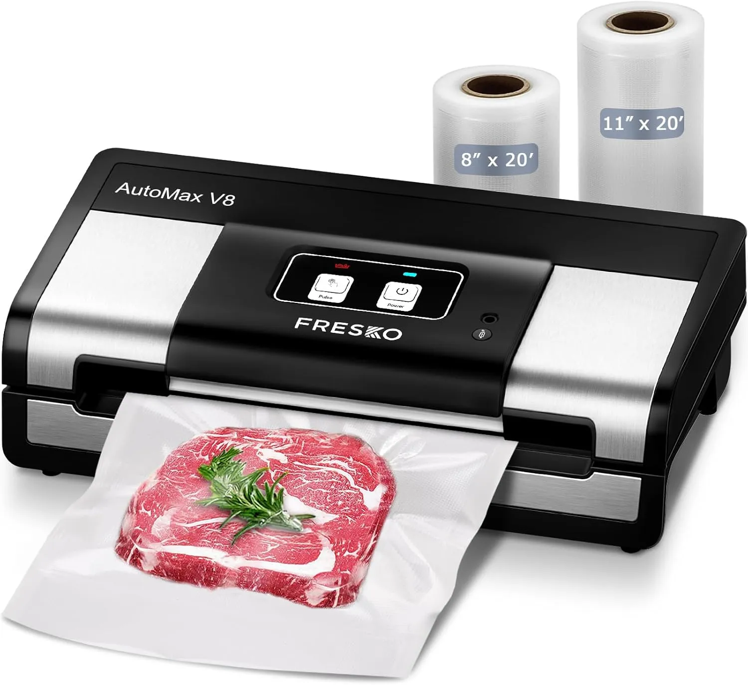 Automatic Vacuum Sealer, Powerful Food Vacuum Sealer Machine, Auto Dry-Wet Detection | Bag Cutter | 2 Rolls Bags | Effortless Operation, Black