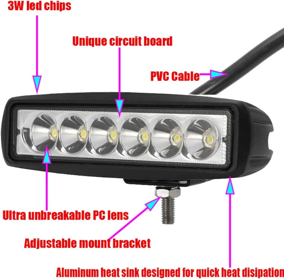 AUXMOTEC Green Led Light Bar 2PCS 18W Spot Driving Fog Light Off-road Work Light Waterproof Compatible for Boat ATV SUV Truck Pick-up Van Fishing Hunting Navigation 12v 24v