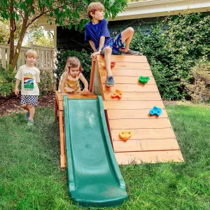 Avenlur Palm Outdoor and Indoor Playground 5 in 1 Backyard Playset with Ladder, Rock Wall, 4 ft. Slide, Tent Fort, Montessori Style Play Set Climber Playhouse Toddlers, Children, Kids 2-6yr (Green)