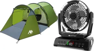 ayamaya Camping Fan   Tunnel Tent, 20000mAh Rechargeable Fan with Remote, 3-4 Person Tent with Footprint for Bikepacking