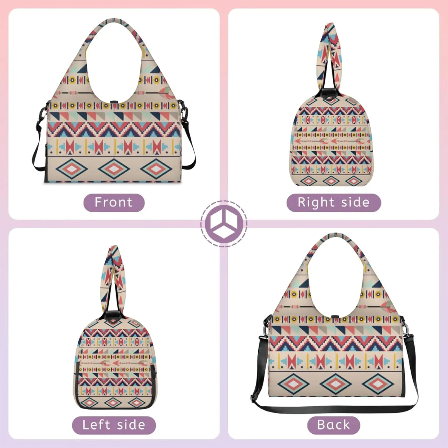 Aztec Boho Style Gym Bag Yoga Mat Tote for Women with Shoes Compartment Lightweight Duffle Travel Carrier Wet Dry Storage Pockets Adjustable Pilates Mats Shoulder Bags for Sport Swim