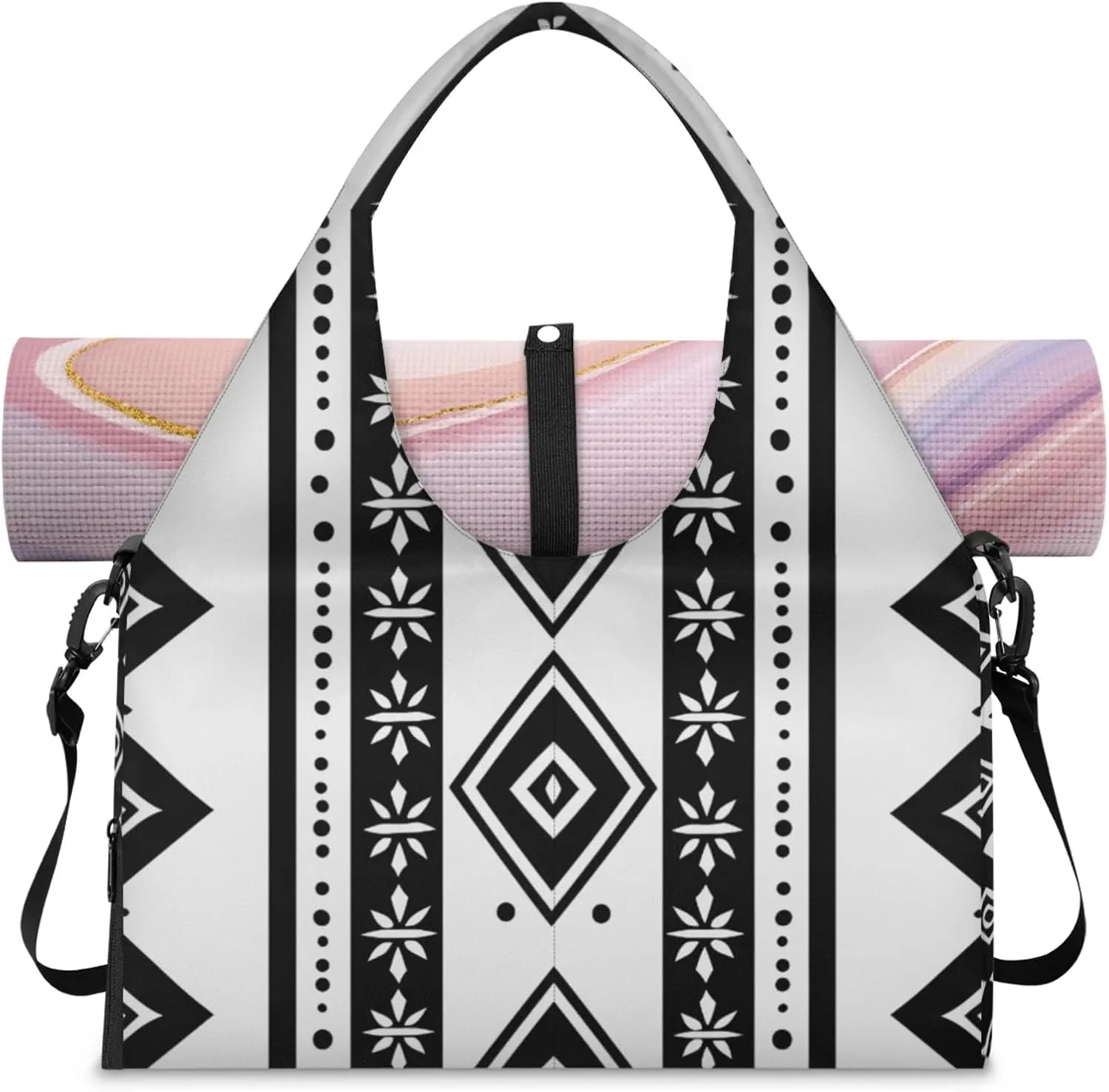 Aztec Paper Decor Gym Bag Yoga Mat Tote for Women with Shoes Compartment Lightweight Duffle Travel Carrier Wet Dry Storage Pockets Adjustable Pilates Mats Shoulder Bags for Sport Swim