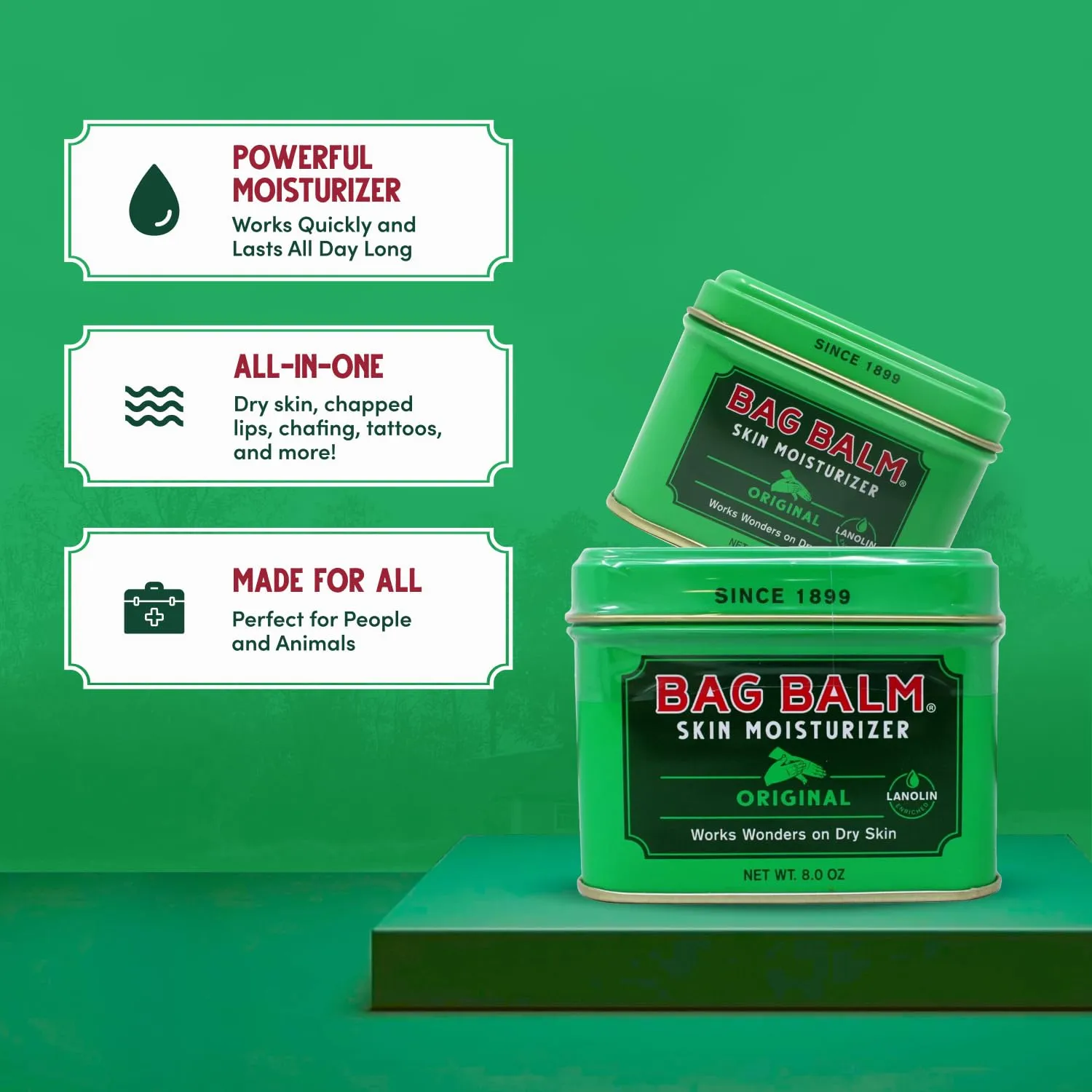 Bag Balm Vermont's Original for Cracked Hands, Dry Skin - Moisturizing Lotion Salve 8 Ounce - 2 Pack