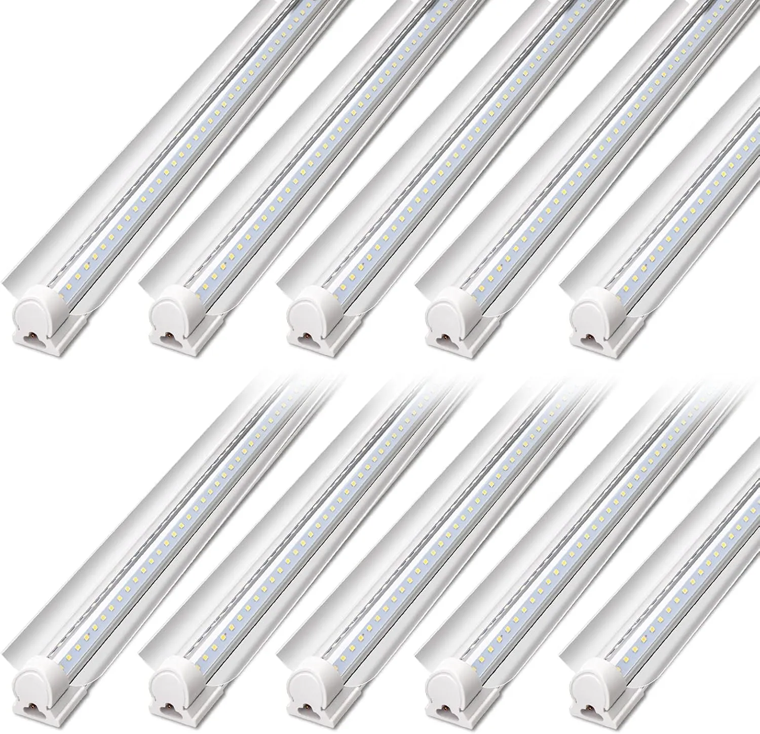 Barrina LED Shop Light 4FT, 40W 5500LM 6500K, Clear Cover Linkable Tube, Integrated T8 Fixture, V Shape Ceiling Light for Garage, Warehouse, Workshop, 10 Packs