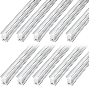 Barrina LED Shop Light 4FT, 40W 5500LM 6500K, Clear Cover Linkable Tube, Integrated T8 Fixture, V Shape Ceiling Light for Garage, Warehouse, Workshop, 10 Packs