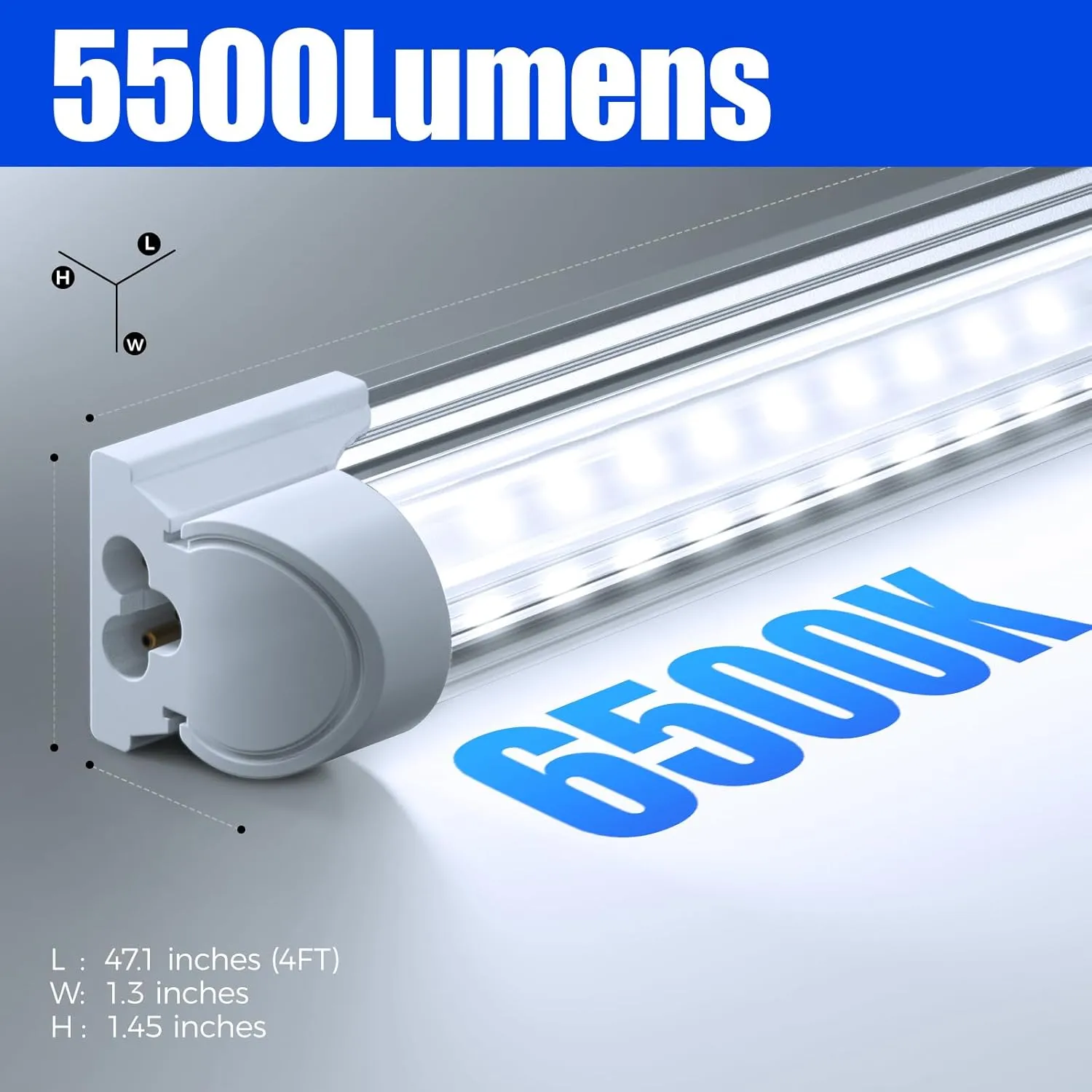 Barrina LED Shop Light 4FT, 40W 5500LM 6500K, Clear Cover Linkable Tube, Integrated T8 Fixture, V Shape Ceiling Light for Garage, Warehouse, Workshop, 10 Packs