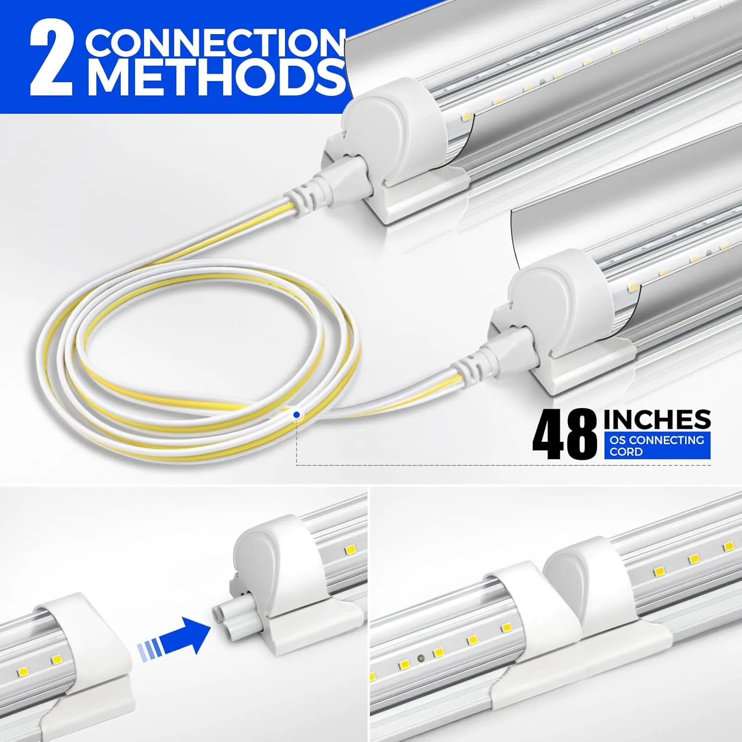 Barrina LED Shop Light 4FT, 40W 5500LM 6500K, Clear Cover Linkable Tube, Integrated T8 Fixture, V Shape Ceiling Light for Garage, Warehouse, Workshop, 10 Packs