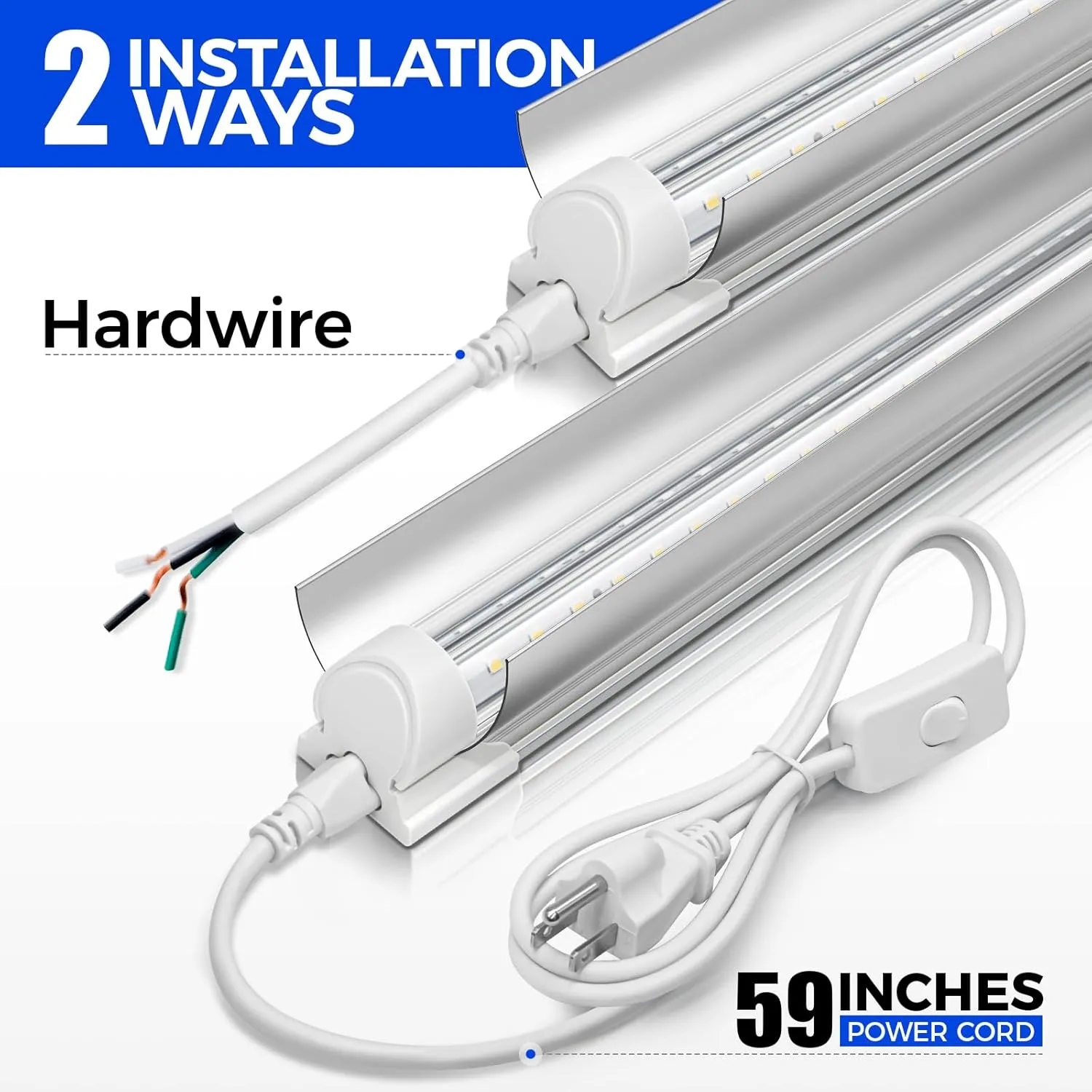 Barrina LED Shop Light 4FT, 40W 5500LM 6500K, Clear Cover Linkable Tube, Integrated T8 Fixture, V Shape Ceiling Light for Garage, Warehouse, Workshop, 10 Packs