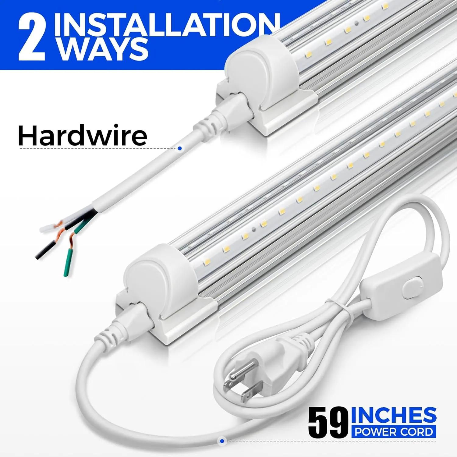 Barrina LED Shop Lights 2FT, 20W 3000LM 5000K, T8 LED Light Fixture, Clear Cover, Ceiling and Utility Shop Light, Linkable Tube Lights for Room, Garage, Workbench, Warehouse, 2 Packs