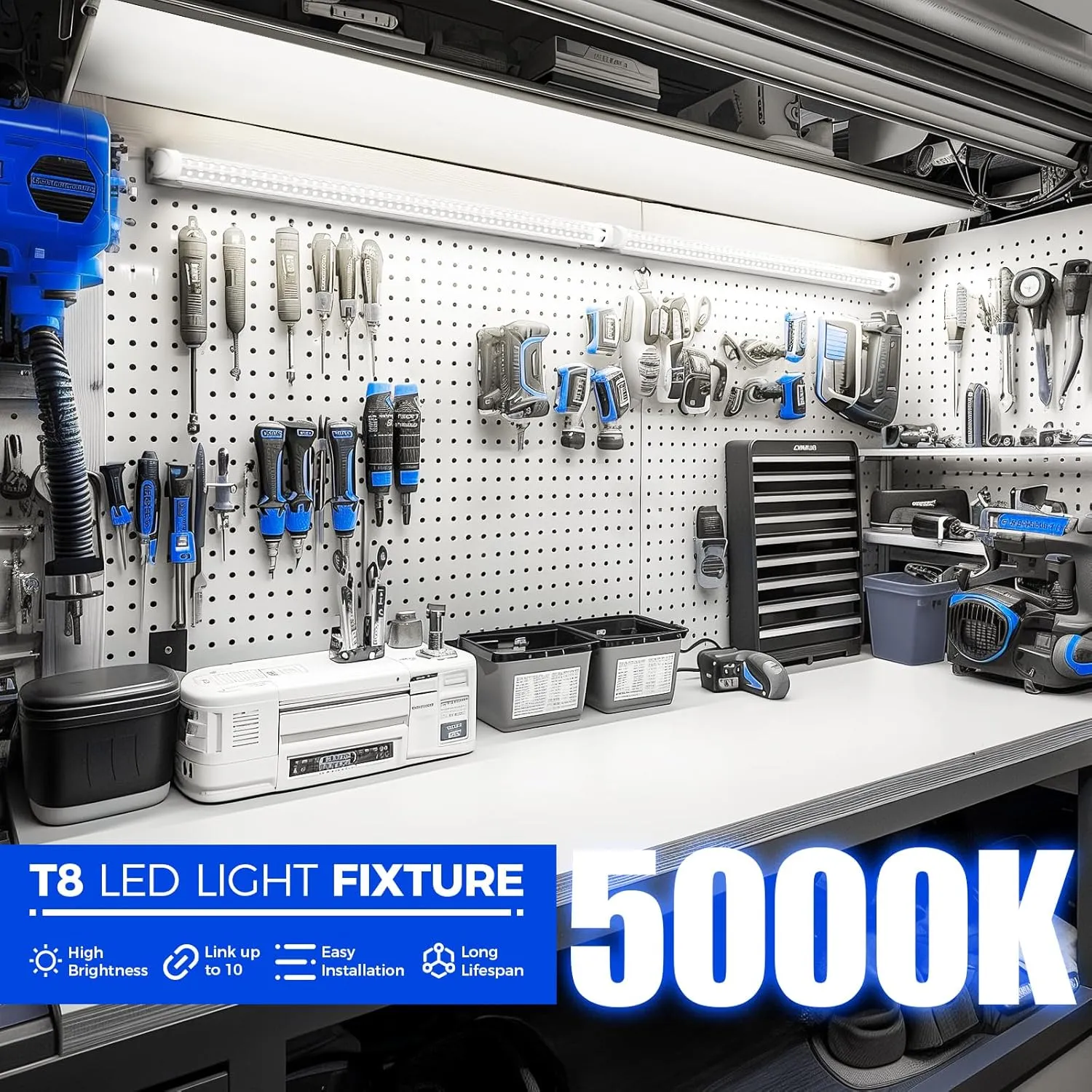 Barrina LED Shop Lights 2FT, 20W 3000LM 5000K, T8 LED Light Fixture, Clear Cover, Ceiling and Utility Shop Light, Linkable Tube Lights for Room, Garage, Workbench, Warehouse, 2 Packs