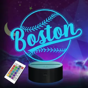 Baseball Gifts, Baseball Night Light, 3D Illusion Lamp for Boys Gift 16 Changing Color Remote Control Kids Room Lighting Ball Decor (Boston)