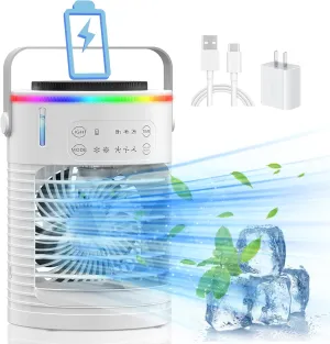 Battery Powered Portable Air Conditioner,6000mAh Rechargeable Small Air Conditioner Fan for Room,Personal Air Cooler with Mist,Timer & Light,Mini AC Unit Cooling Fan for Bedroom,Camping,Tent,Car