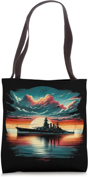 Battleship Sunset Silhouette Tote Bag