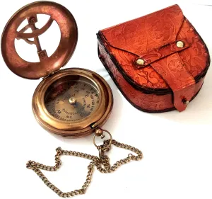 Be Strong... Nautical Antique Brass Sundial Compass Handmade Camping & Hiking Compass with Leather Case Gift for Christmas/New Year